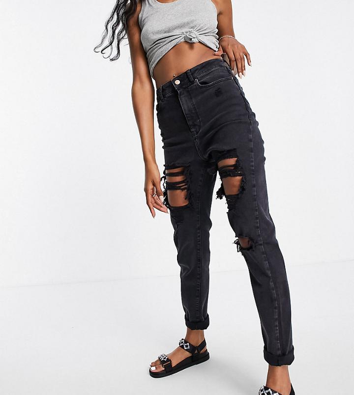 New Look Tall Ripped Mom Jean In Black