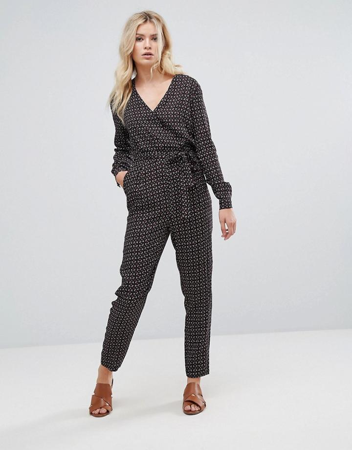 Pepe Jeans Aida Printed V Neck Jumpsuit - Black