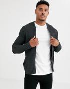 Asos Design Muscle Fit Textured Knit Bomber Jacket In Charcoal-gray