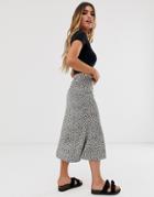 Pieces Leopard Print Bias Cut Satin Skirt-multi