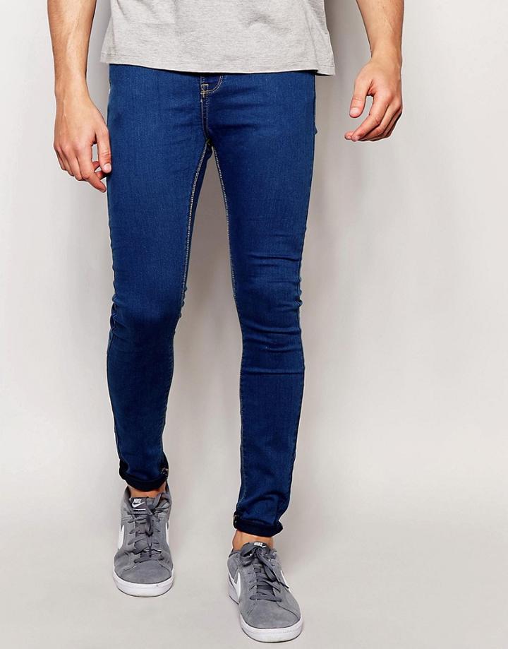 Pull & Bear Super Skinny Jeans In Mid Wash Blue - Blue