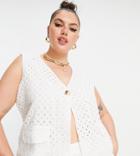 Native Youth Plus Relaxed Vest In Broderie Set-white