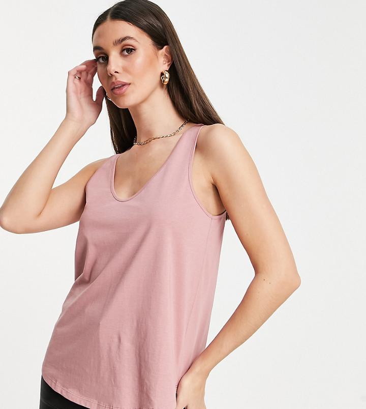 Asos Design Tall Ultimate Tank Top With Scoop Neck In Cotton Blend In Rose - Pink