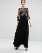 Little Mistress Maxi Dress With Embellished Bust And 3/4 Sleeve - Navy