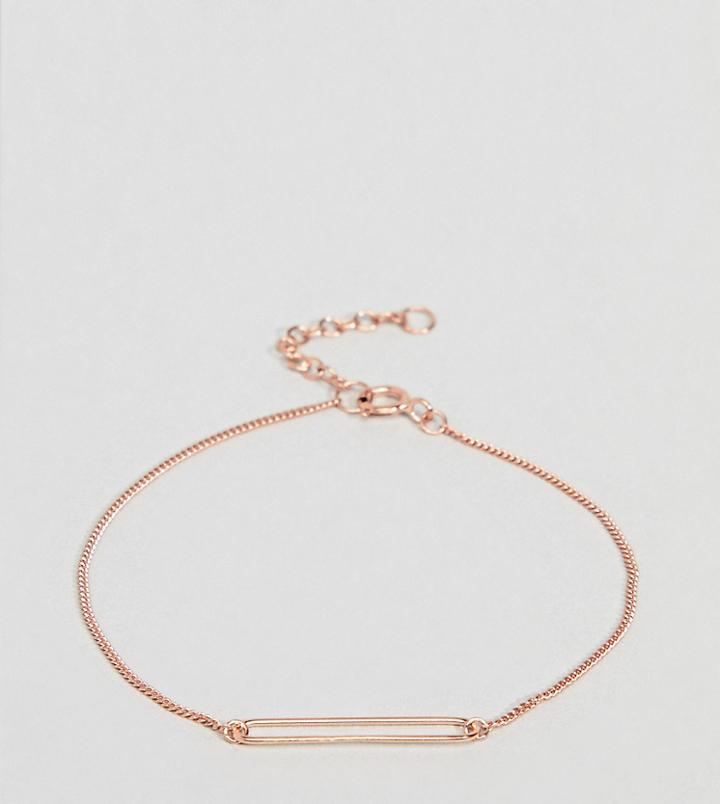 Asos Design Rose Gold Plated Sterling Silver Rectangle Charm Bracelet - Copper