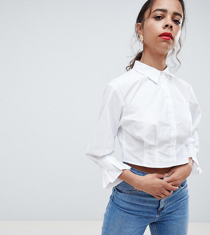 Asos White Petite Pleated Crop Shirt - White