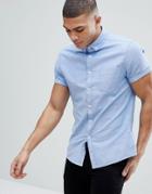 Asos Casual Skinny Short Sleeve Oxford In Light Blue - Blue