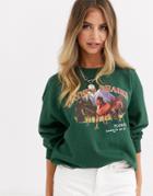 Daisy Street Relaxed Sweatshirt With Paynes Prairie Print-green