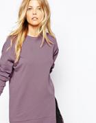 Asos Petite Longline Sweatshirt With Split Front - Purple