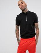 Asos Zip Neck Turtleneck T-shirt In Black - Black