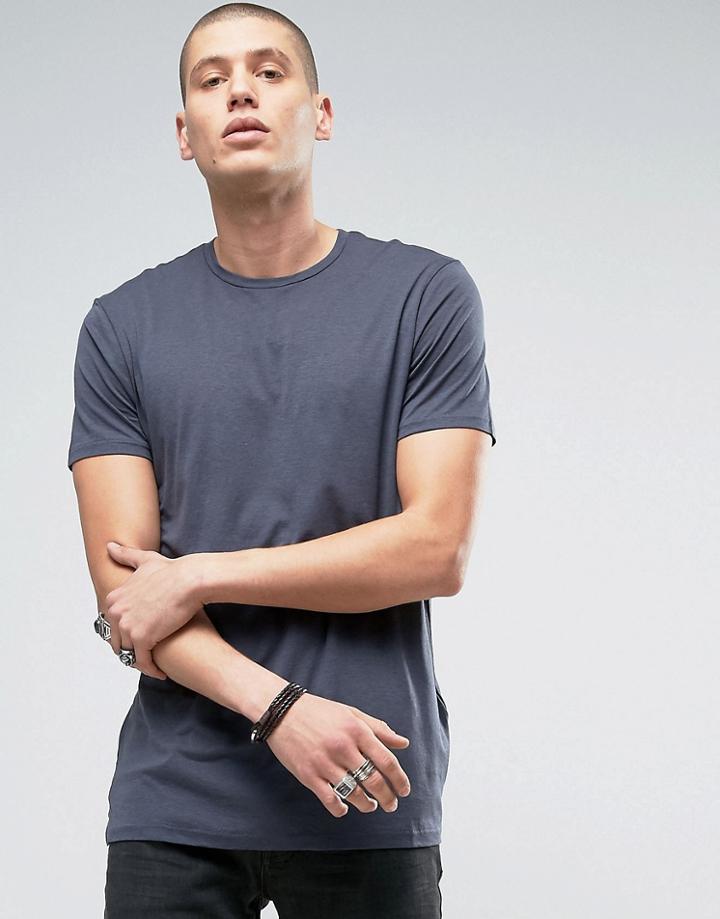 Allsaints Longline T-shirt With Step Back Hem - Blue