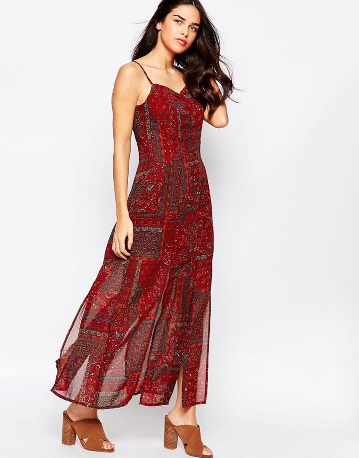 Influence Button Through Maxi Dress In Boho Print - Masala