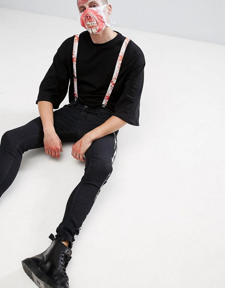 7x Halloween Blood Spatter Suspenders - White