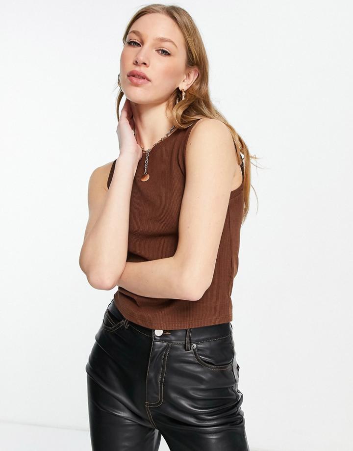 Asos Design Tank Top In Waffle In Brown