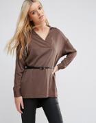 Lavand Belted Khaki Blouse - Green