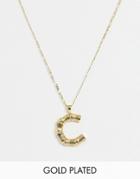 Asos Design Gold Plated Necklace With Vintage Style Bamboo 'c' Initial Pendant - Gold