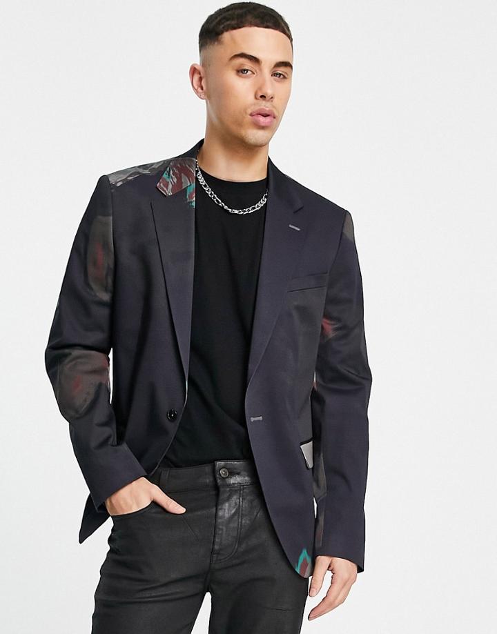 River Island Floral Suit Jacket In Navy