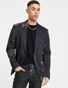 River Island Floral Suit Jacket In Navy