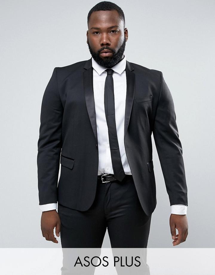 Asos Plus Slim Tuxedo Jacket In Black - Black