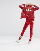 Adidas Originals Floral Leggings With Trefoil Logo - Red