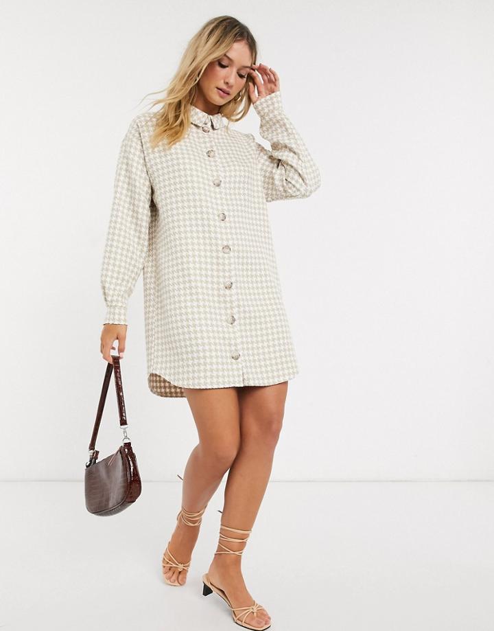 Asos Design Boucle Mini Shirt Dress In Houndstooth-multi