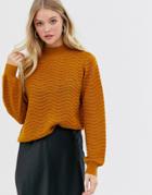 Y.a.s Textured High Neck Knitted Sweater-brown