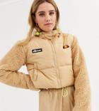 Ellesse Cropped Padded Jacket With Sherpa Sleeves