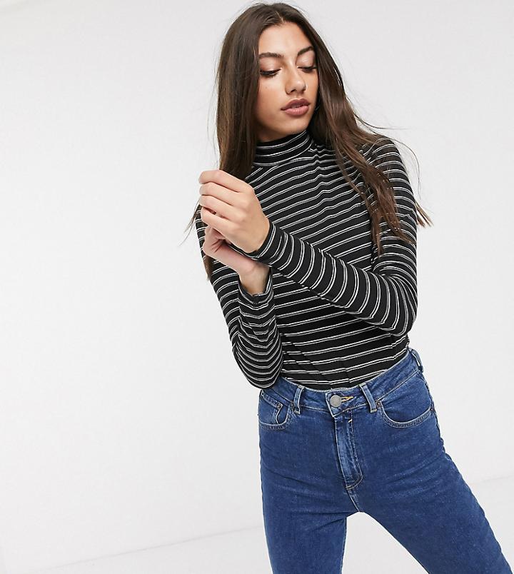 Asos Design Tall Turtleneck Long Sleeve Top In Stripe-multi
