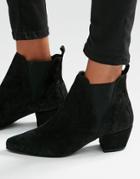 Warehouse Suede Low Heeled Chelsea Boot - Black