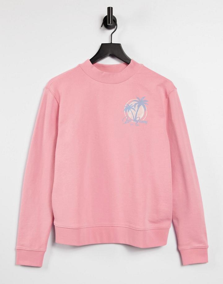 Lee Jeans Graphic Palm Print Logo Sweatshirt In Pastel Pink