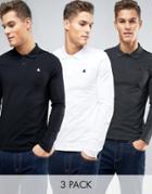 Asos Muscle Pique Long Sleeve Polo 3 Pack Save - Multi