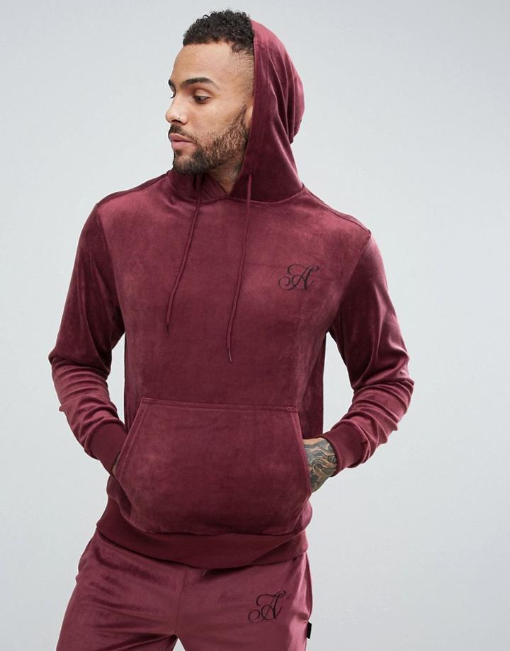 Ascend Muscle Fit Velour Hoodie - Red