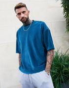 Asos Design Oversized T-shirt In Blue Ribbed Velour Cord-green