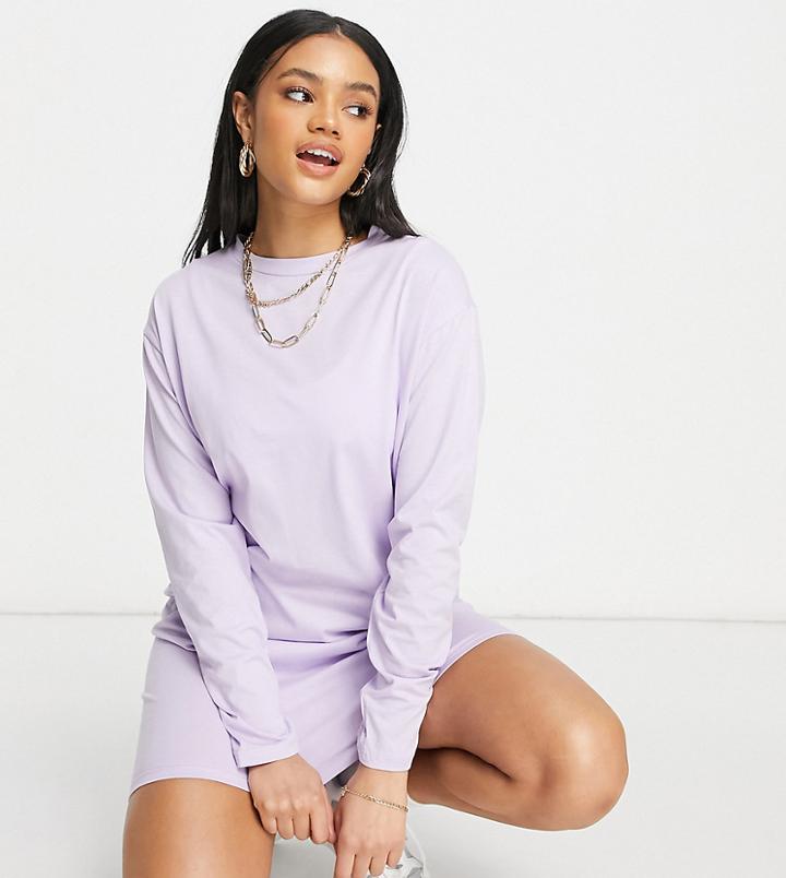 Missguided Basic Long Sleeve T-shirt Dress In Lilac-purple