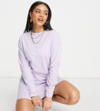 Missguided Basic Long Sleeve T-shirt Dress In Lilac-purple