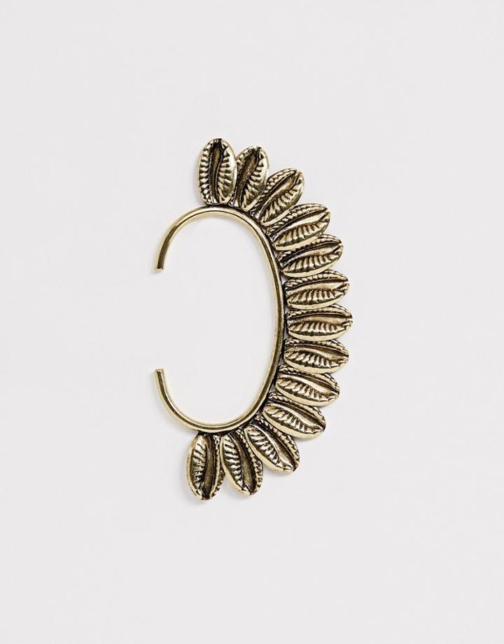 Asos Design Festival Statement Ear Cuff With Shells In Burnished Gold - Gold
