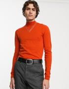 Asos Design Cotton Turtleneck Sweater In Burnt Orange - Orange