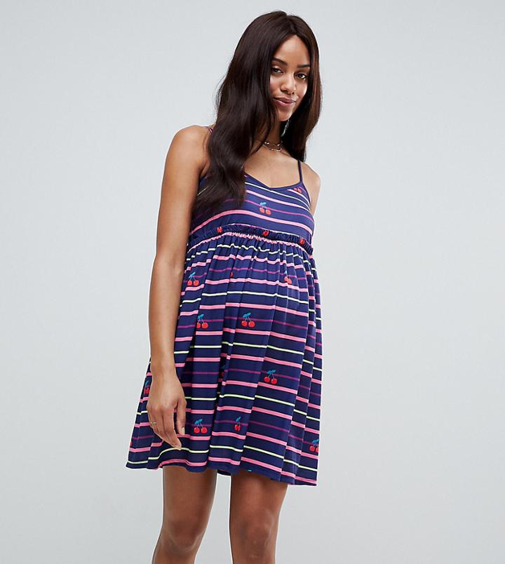 Asos Design Maternity Stripe And Cherry Print Smock Sundress - Multi