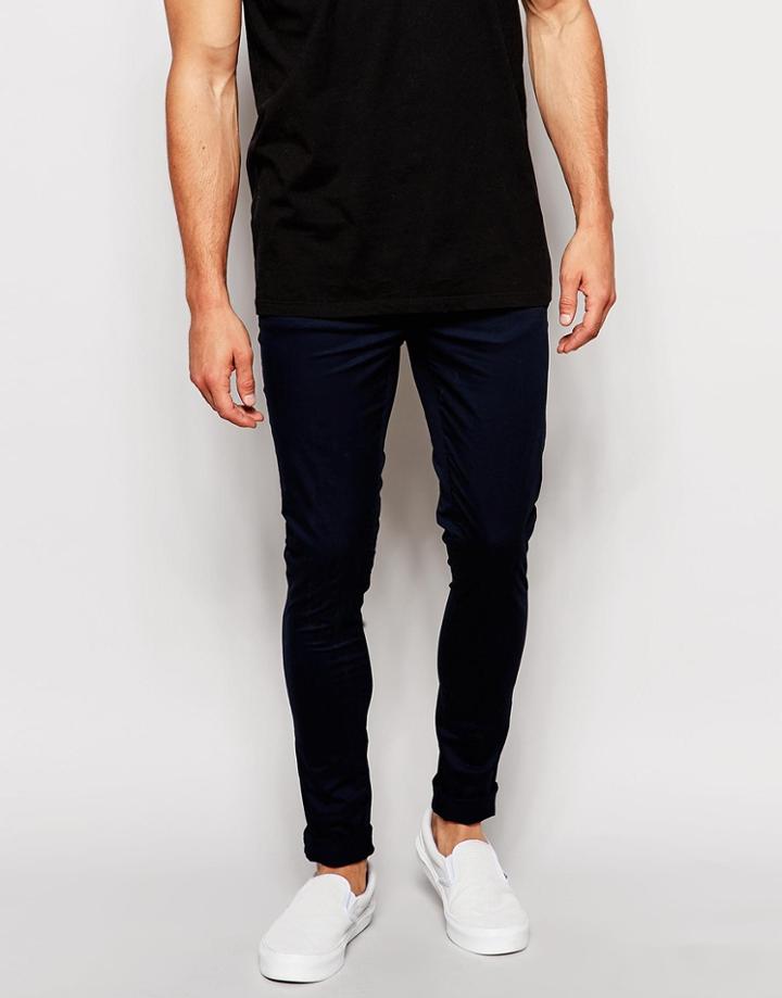 Asos Extreme Super Skinny Pants In Navy - Navy