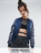 Noisy May Petite Contrast Sleeve Quilted Bomber Jacket - Navy
