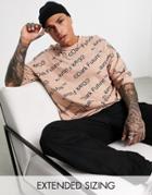 Asos Dark Future Oversized T-shirt With All-over Logo Print In Light Brown