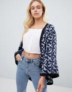 Louche Bird Print Kimono - Navy
