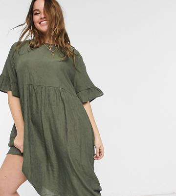 Lola May Curve Midi Smock Dress In Khaki-green