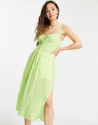 Topshop Ruched Front Midi Dress In Lime-multi