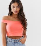 Asos Design Petite Crop Top With Skinny Off Shoulder In Coral-pink