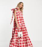 Sister Jane Plus Tiered Maxi Dress In Red Gingham With Bow Back Straps