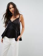 Asos Glam Satin Cami With Lace Detail - Black