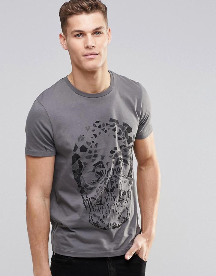 Asos T-shirt With Skull Print In Gray - Dark Gull Gray