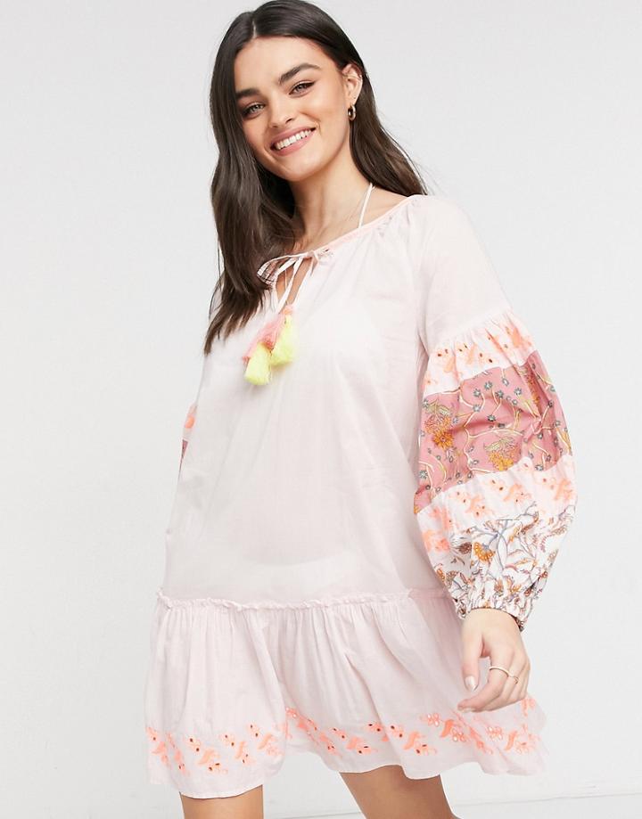 River Island Printed Smock Mini Beach Dress In Pink