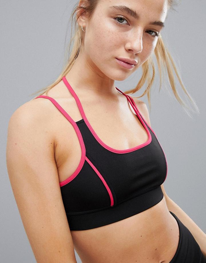 South Beach Color Block Black And Pink Strap Detail Crop Top - Black